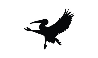 Flying American white pelican bird Silhouette Design  And Vector Illustration. 