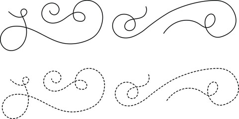 Elegant decorative swirl line designs, Decorative ornaments line and dash, Vector illustration, hand drawn
