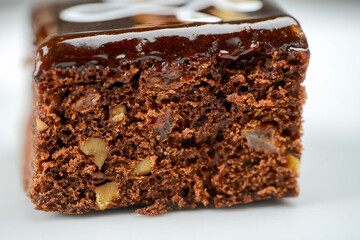 chocolate cake dessert in white macro