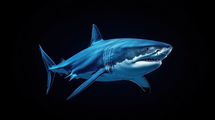 Majestic Great White Shark Swimming Gracefully Through the Dark Ocean Waters in Ultra-Realistic Detail