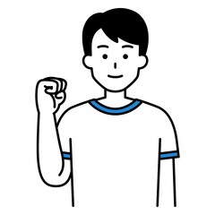 ガッツポーズをする体操着の男子学生