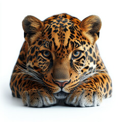 Obraz premium Leopard laying down on the ground.