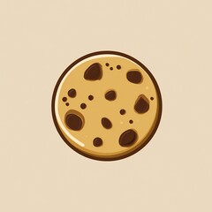 Fototapeta premium Flat illustration of cookie with chocolate chips bold outlines no shadows bakery brown palette centered composition