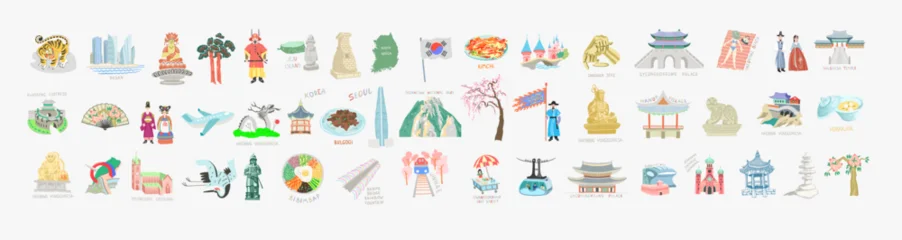 South Korea Icons Collection — Flat Color Illustrations of Korean Culture and Symbols © Kara-Kotsya