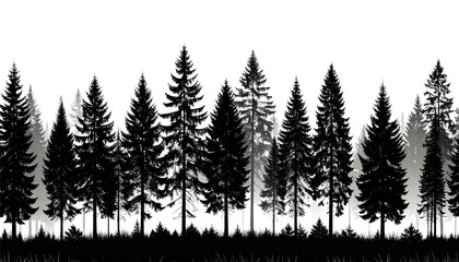 Obraz premium Lush pine trees stand on a white background.