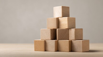 Building creativity stacked wooden blocks in minimalist studio setting
