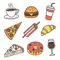fast food icons, vector , illastration,food, pizza, sandwich, icon, fast, , dessert, lunch