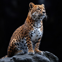 Obraz premium Leopard sitting on rock.