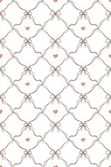 Naklejka premium Checkerboard Bowknot Pattern White Background. Seamless Cute Pattern Design Element for Banner, Poster, Wallpaper, Textile and Gift Wrapping Paper.