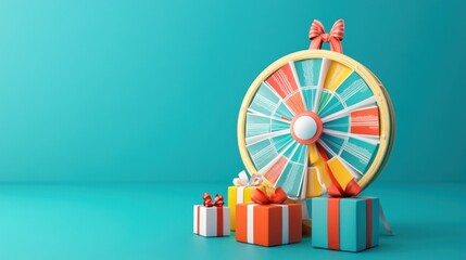 Obraz premium Colorful prize wheel with gifts.