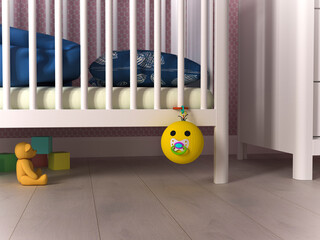 Knitted emoji toy with pacifier in baby nursery children's room