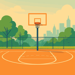 Minimal half-court basketball playground with one hoop and key area. Perfect for practice posters, school materials and app screens