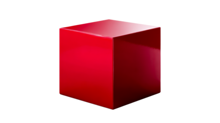 Glossy Red Rectangular Prism Isolated on White Background, cut out transparent