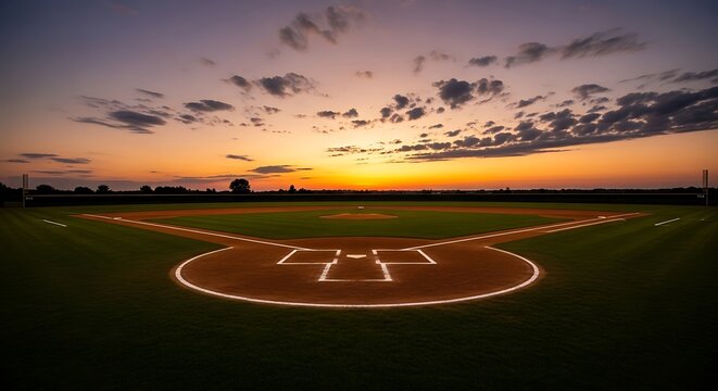 Majestic Sunset over a Baseball Field Photo