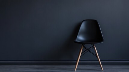 Black chair against dark wall.