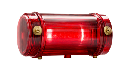 Red Rectangular Industrial Warning Light with Metal Fixtures, cut out transparent