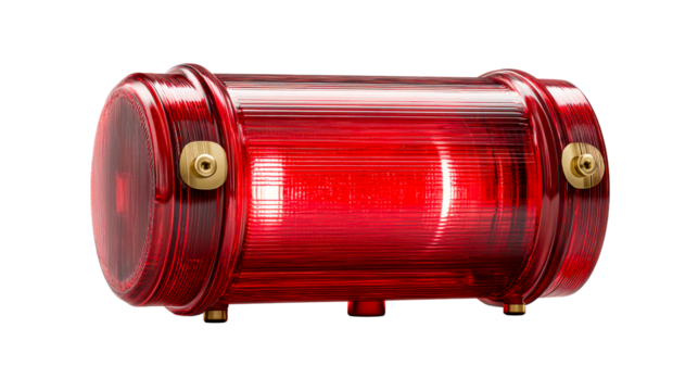 Red Rectangular Industrial Warning Light with Metal Fixtures, cut out transparent