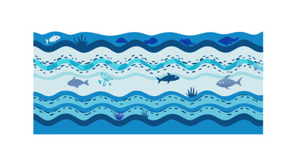 Ocean life illustration with fish and waves vector background for marine biology and aquatic themes design