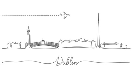Naklejka premium Dublin Skyline Line Art Ireland Minimal.