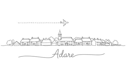 Fototapeta premium Adare Ireland Line Art with Travel, Village, and Plane.