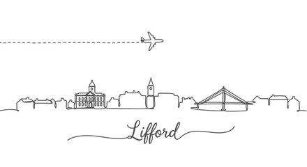 Lifford Skyline with Single Line Airplane Minimal.