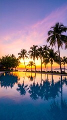 Naklejka premium Tropical sunset pool reflection