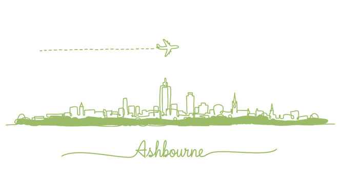 Ashbourne City Skyline Green Vector Silhouette.