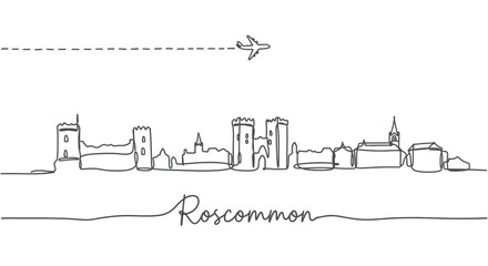 Roscommon Ireland Skyline with Plane, and Outline.