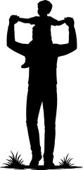 Father Carrying Child on Shoulders ? Black Silhouette Illustration with white background 