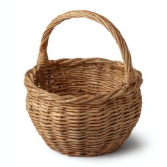 Fototapeta premium Rustic Round Wicker Basket with a Twisted Handle on White woven