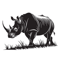 black white rhinoceros Silhouette Vector, High Quality Illustration on White Background