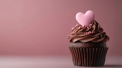 Chocolate Cupcake with Pink Heart Topper – Valentine’s Day Dessert and Sweet Love Celebration
