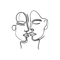 Continuous line drawing faces illustration of couple in love minimalist art vector graphic design 100