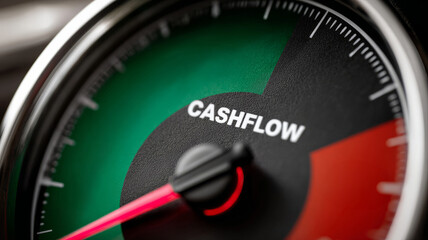 Close-up of cashflow gauge indicating financial growth.