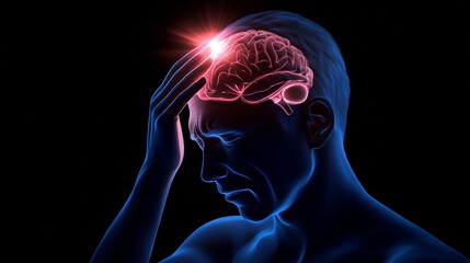 Human Brain Pain Illustration &ndash; Stroke, Headache, and Neurology Concept