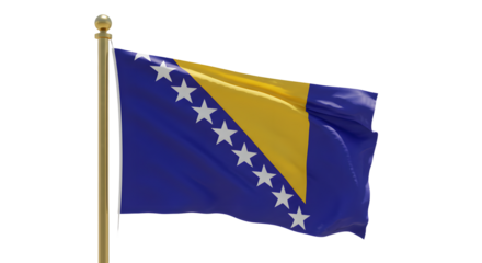 Bosnia and Herzegovina national flag waving on flagpole against white background, symbol of country and patriotism