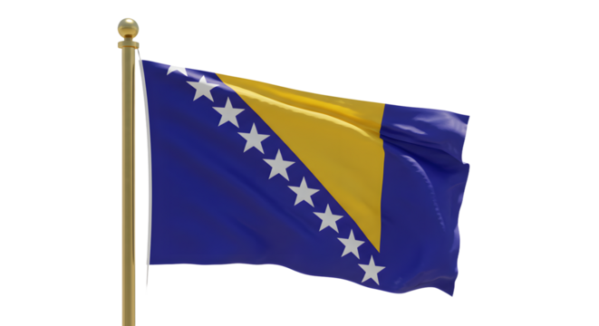 Bosnia and Herzegovina national flag waving on flagpole against white background, symbol of country and patriotism - Powered by Adobe