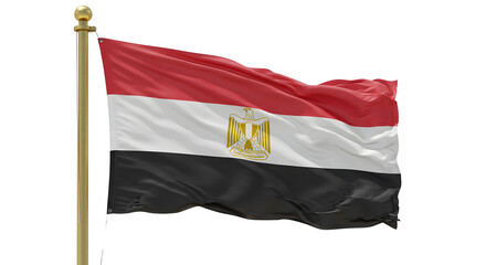 Egypt national flag waving on flagpole isolated on white background, Egyptian flag symbol of national pride and identity
