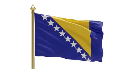 Flag of Bosnia and Herzegovina waving on flagpole isolated on white background, national symbol of Bosnia, perfect for educational and cultural projects