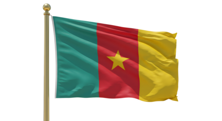 Flag of Cameroon waving on flagpole isolated on white background, perfect for national events and cultural displays
