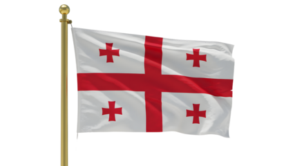 Flag of Georgia waving on flagpole isolated on white background representing country symbol, perfect for international events and cultural presentations
