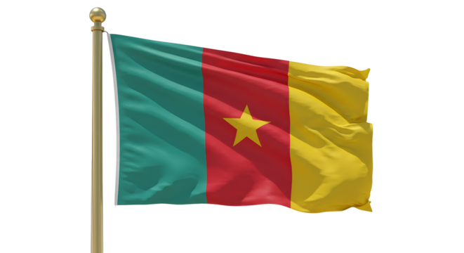 Flag of Cameroon waving on flagpole isolated on white background, perfect for national events and cultural displays