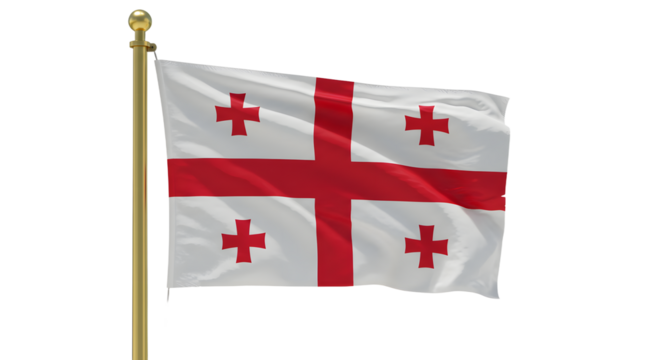 Flag of Georgia waving on flagpole isolated on white background representing country symbol, perfect for international events and cultural presentations - Powered by Adobe