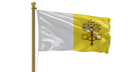 Flag of Vatican City waving on pole isolated on white background, symbol of the Vatican and the Holy See