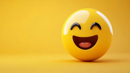 Fototapeta premium Happy Smiley Face Emoji on Yellow Background – Positive Emotion and Joy Concept
