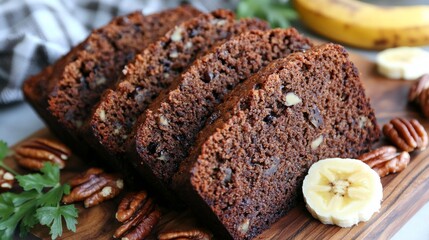 Homemade Banana Bread Loaf with Sliced Bananas – Fresh Baked Dessert