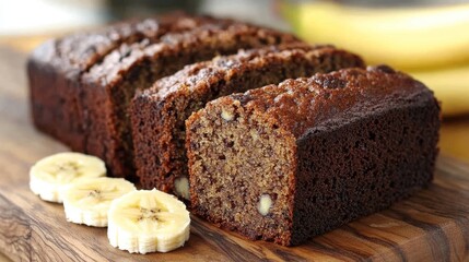 Homemade Banana Bread Loaf with Sliced Bananas – Fresh Baked Dessert