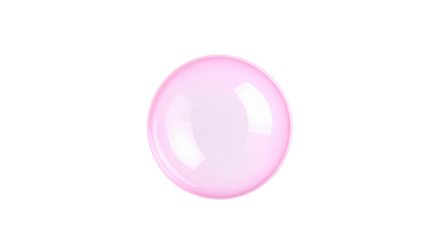 Shiny pink bubble isolated on solid white background Png format