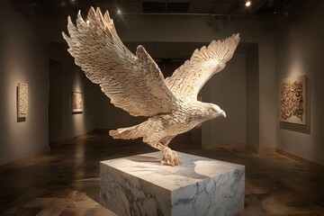 Majestic eagle sculpture with outstretched wings in art gallery, capturing strength and freedom for artistic projects