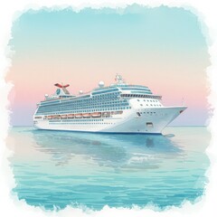 Cruise Ship on Serene Ocean at Sunset